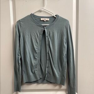 LOFT Green Cardigan Sweater with Cropped Length